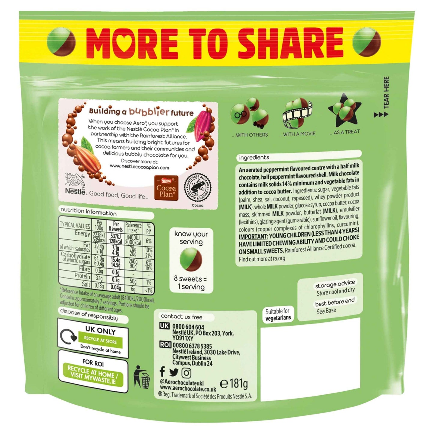 AERO Bubbles Peppermint Share Bag 181g pack shot