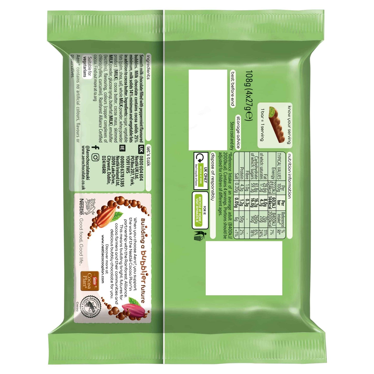AERO Bubbly Peppermint Mint Chocolate Bar Multipack 27g 4 Pack extra photo