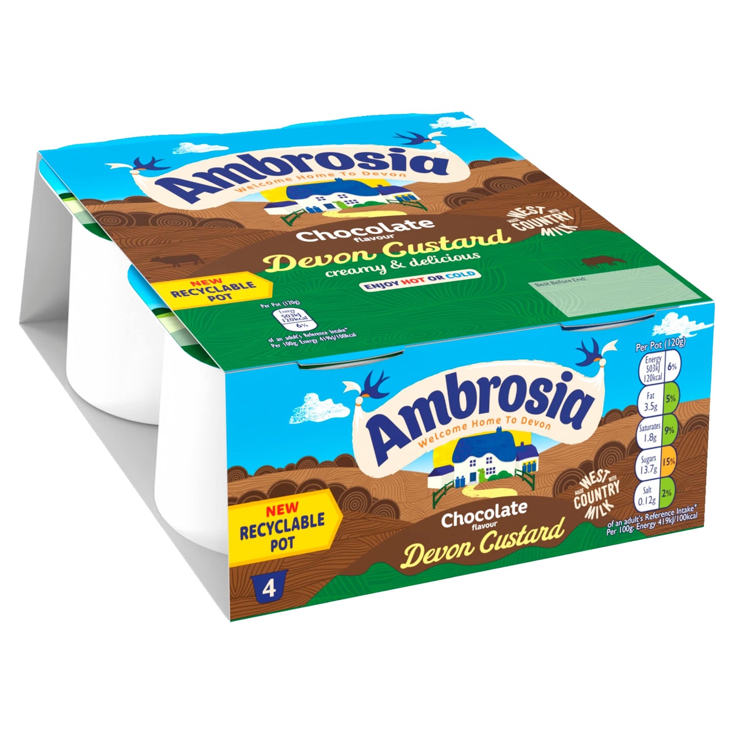 Ambrosia Ready To Eat Chocolate Devon Custard 4 X 120G — image 2