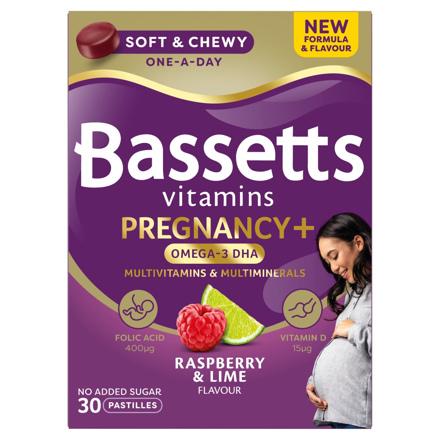 Bassetts vitamins Pregnancy Multivitamins & MultiMinerals Plus Omega 3 DHA Raspberry & Lime Pastilles x 30 — image 1