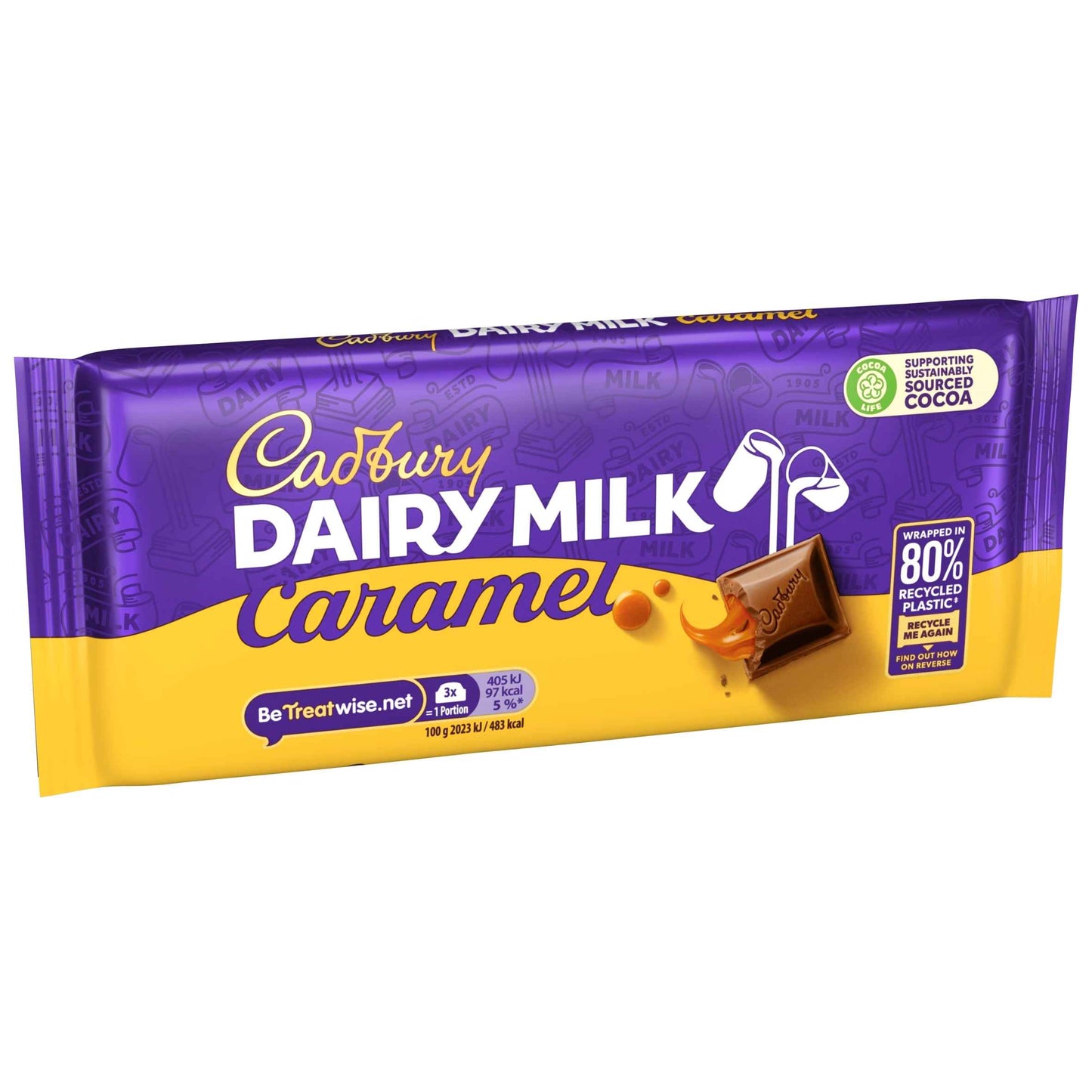Cadbury Dairy Milk Caramel Chocolate Bar 120g pack shot