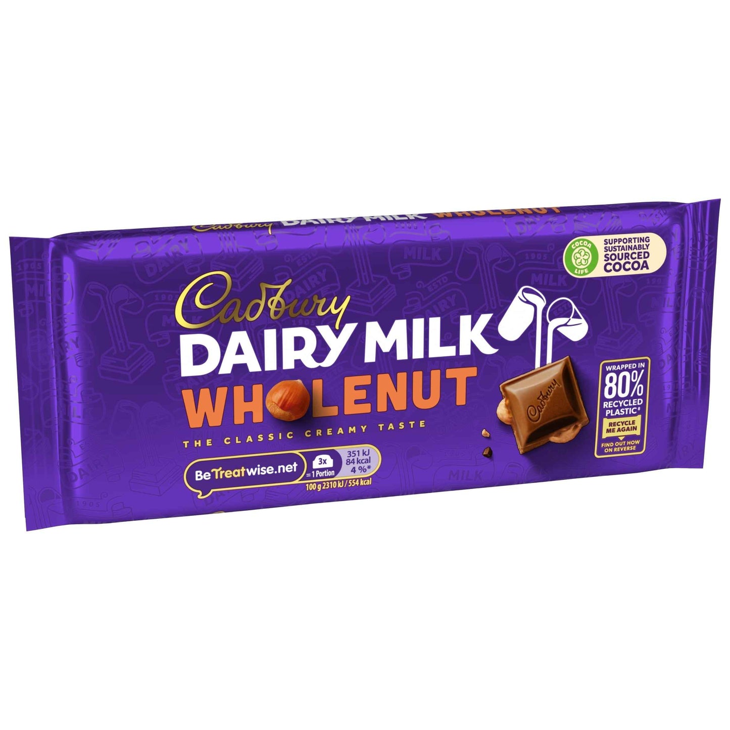 Cadbury Dairy Milk Wholenut Chocolate Bar 120g extra photo