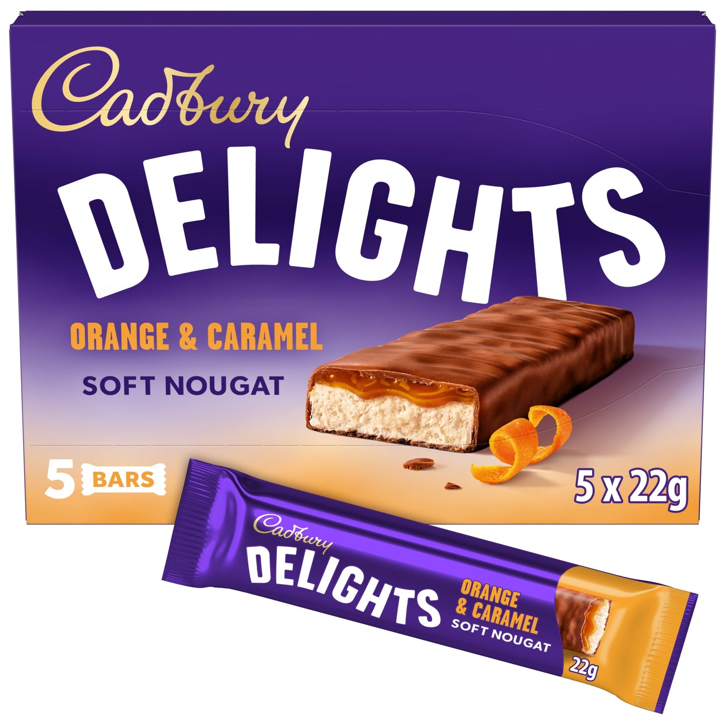 Cadbury Delights Orange Caramel Chocolate Nougat Bar 5 Pack 110g — image 1