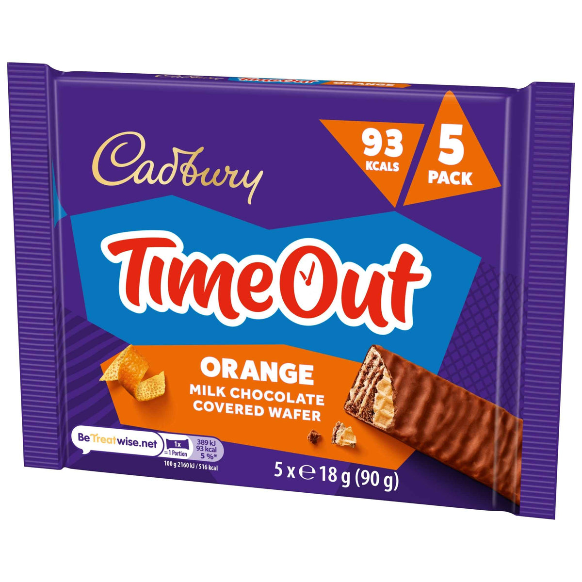 Cadbury Time Out Orange Milk Chocolate Covered Wafer 5x 18g pack shot