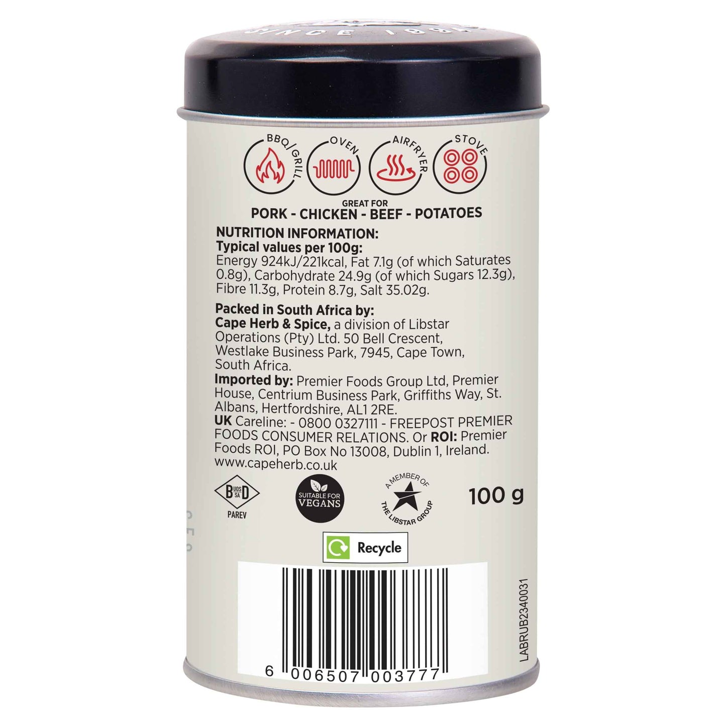 Cape Herb & Spice Rub Spanish Smoked Paprika & Mustard Seasoning 100g