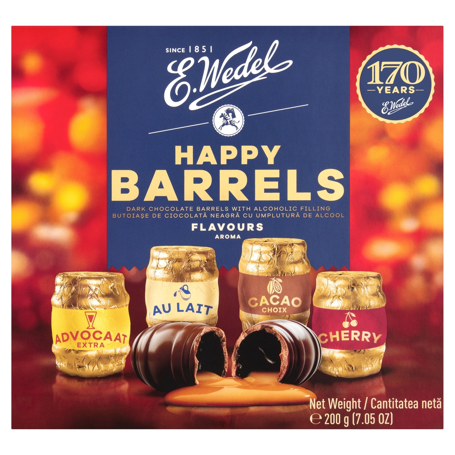 E.Wedel Dark Chocolate Barrels Plus Alcohol Filling 200G — image 1