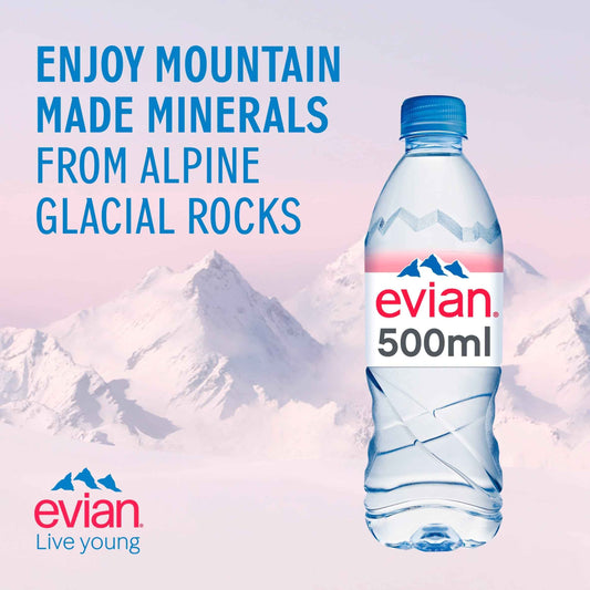 EVIAN Natural Bottled Mineral Still Water Multipack 6x500ml