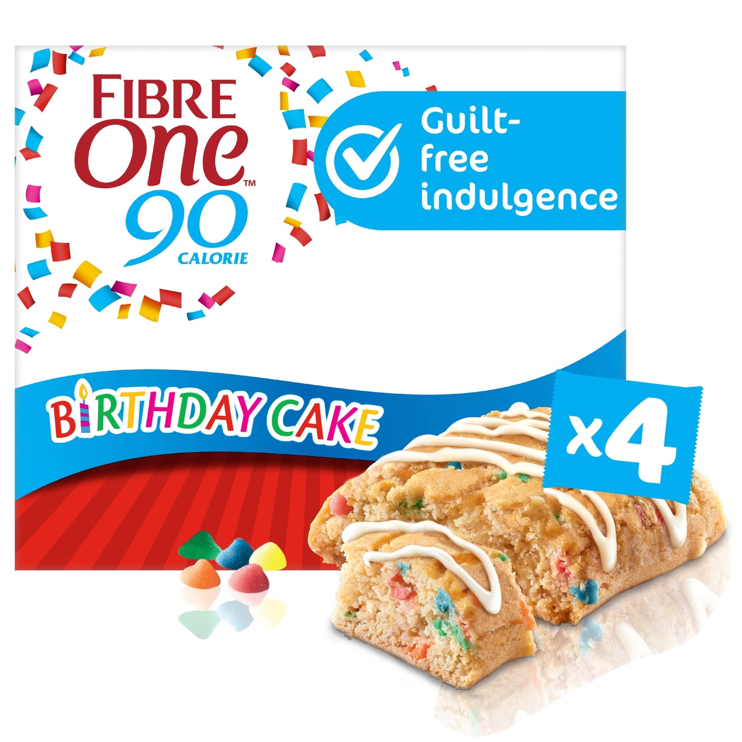 Fibre One 90 Calorie Birthday Cake Squares Snack Bars 4 x 24g — image 1