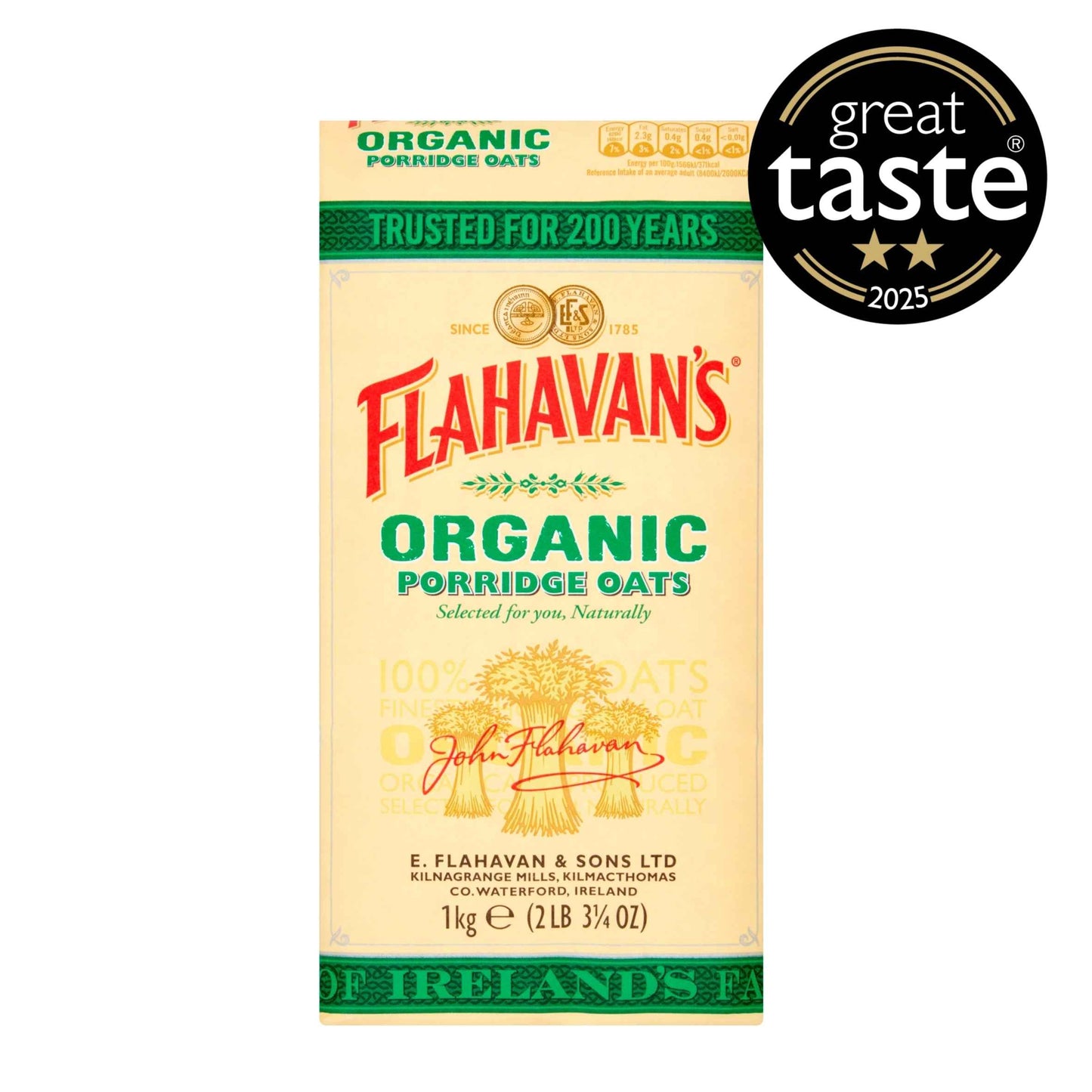 Flahavans Irish Organic Porridge 1kg 1kg pack shot