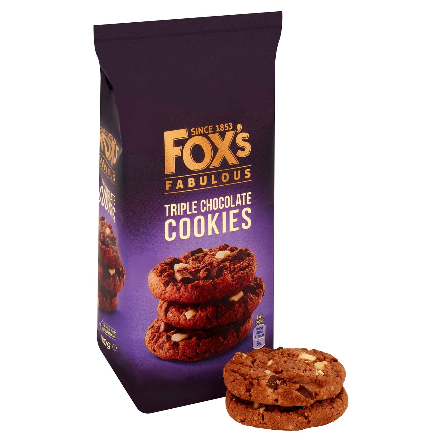 FOX'S Chocolatey Choc Chunk Cookies Triple Chocolate 180g 180g pack shot
