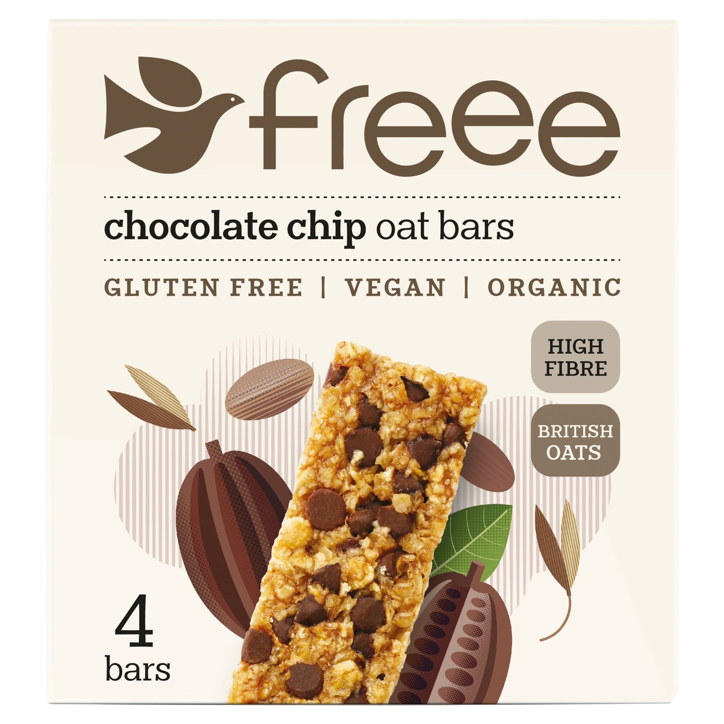 Freee Chocolate Chip Oat Bars Gluten Free Vegan Organic 4x35g — image 1