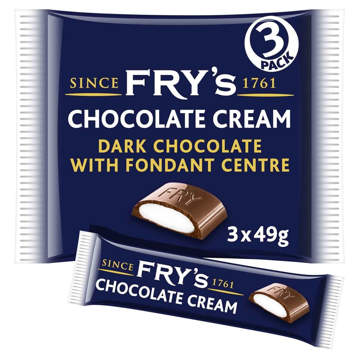 FRY'S Chocolate Cream Chocolate Bar 3 Pack Multipack 147g