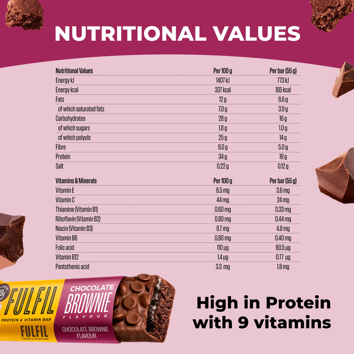 Fulfil Chocolate Brownie Protein & Vitamin Bar 55g — image 5