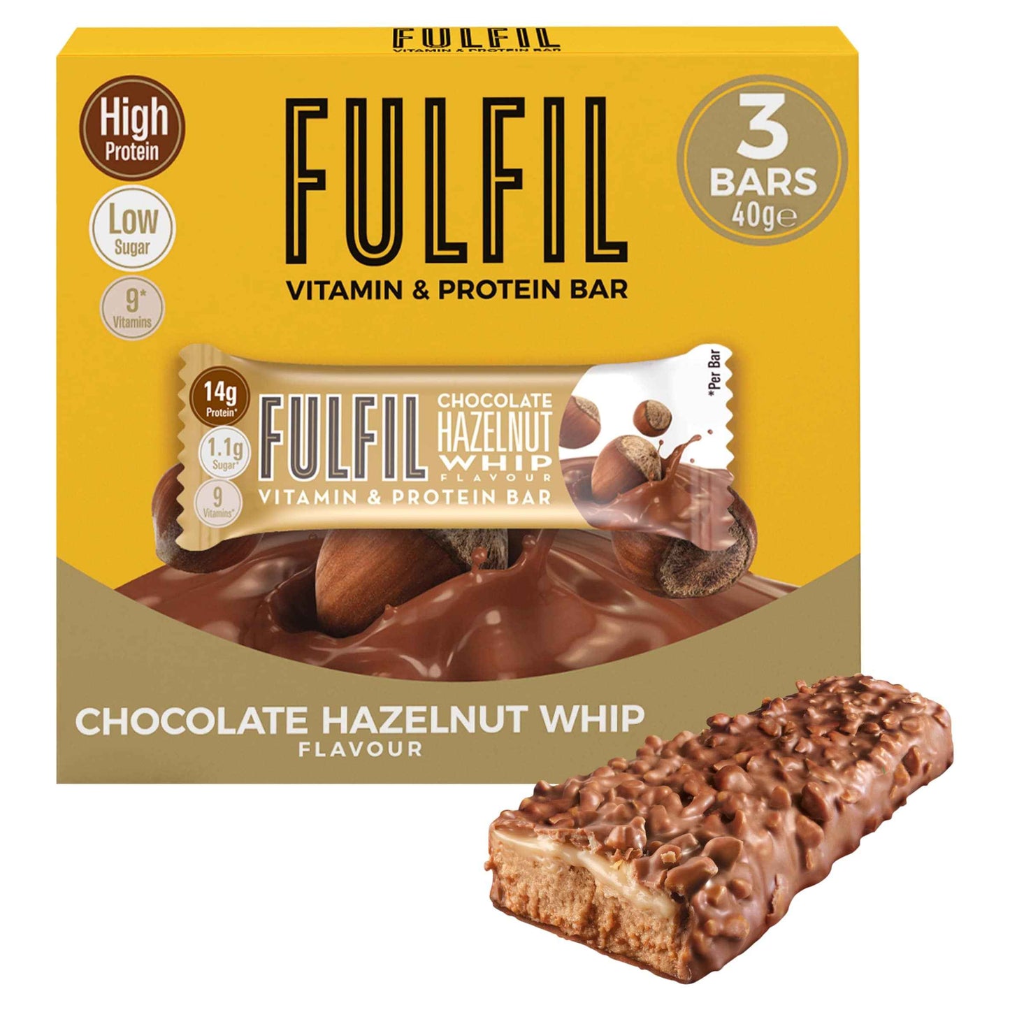FULFIL Chocolate Hazelnut Whip Vitamin & Protein Bar 3 X 40g
