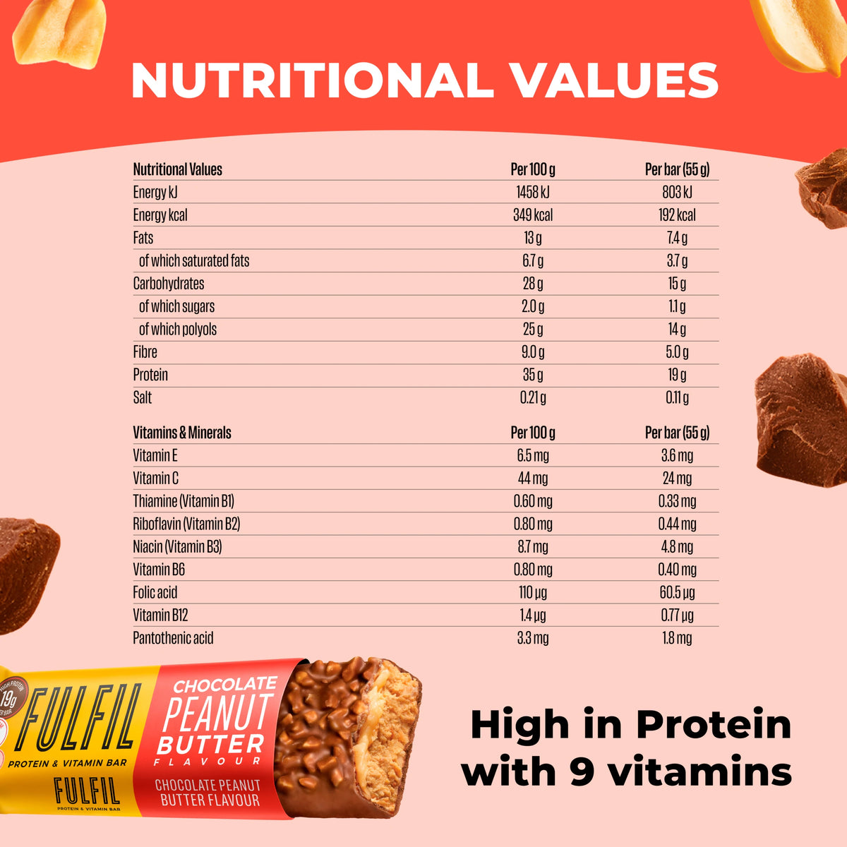 Fulfil Chocolate Peanut Butter Protein & Vitamin Bar 55g — image 5