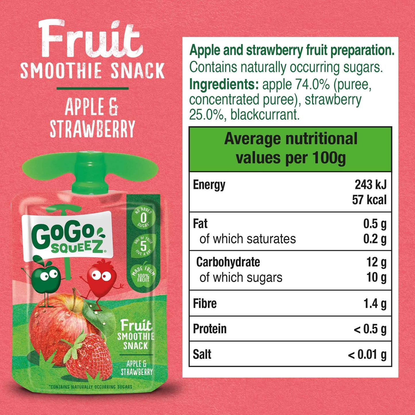 GoGo squeeZ Fruit Snack Apple Strawberry 4x90g extra photo