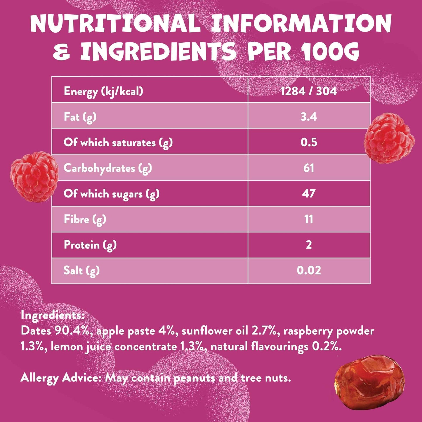 Goodies Raspberry & Date Fruit Bars 5x20g pack shot