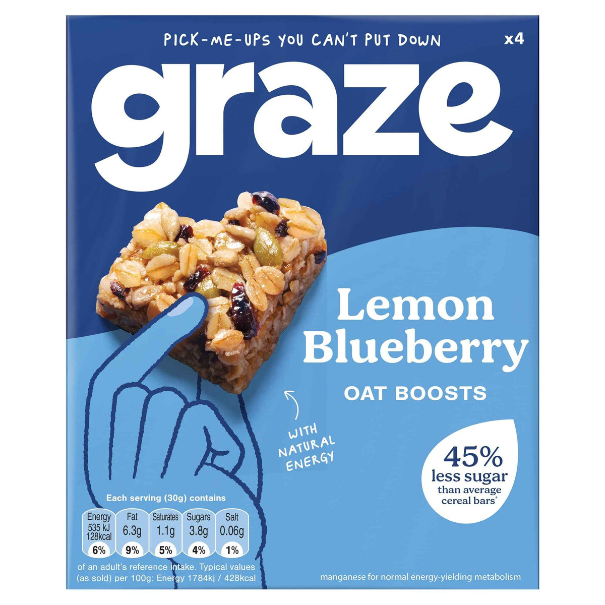 GRAZE Lemon Blueberry Oat Boosts Flapjack Snack 4x30g