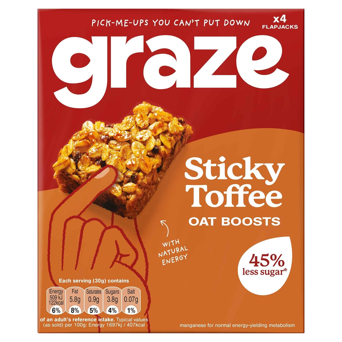 GRAZE Sticky Toffee Oat Boosts Flapjack Snack 4x30g