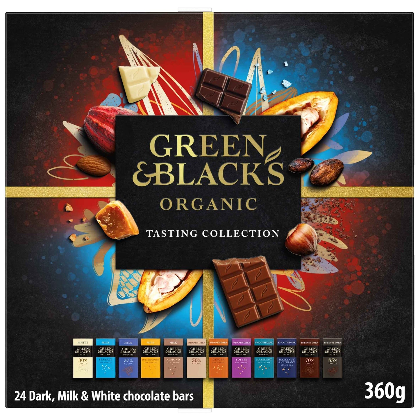 GREEN & BLACK'S Organic Dark, Milk & White Collection 24x15g