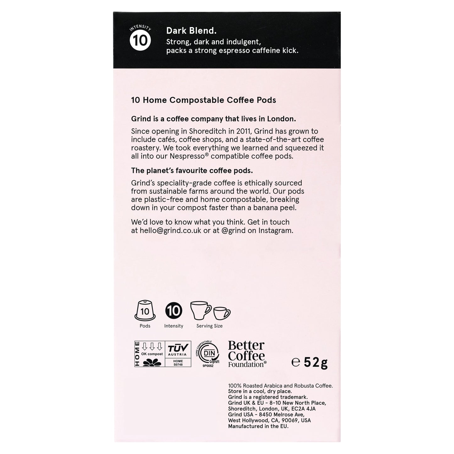 Grind Dark Roast Coffee Pods - Biodegradable & Sustainable 10 Pack 52g — image 2