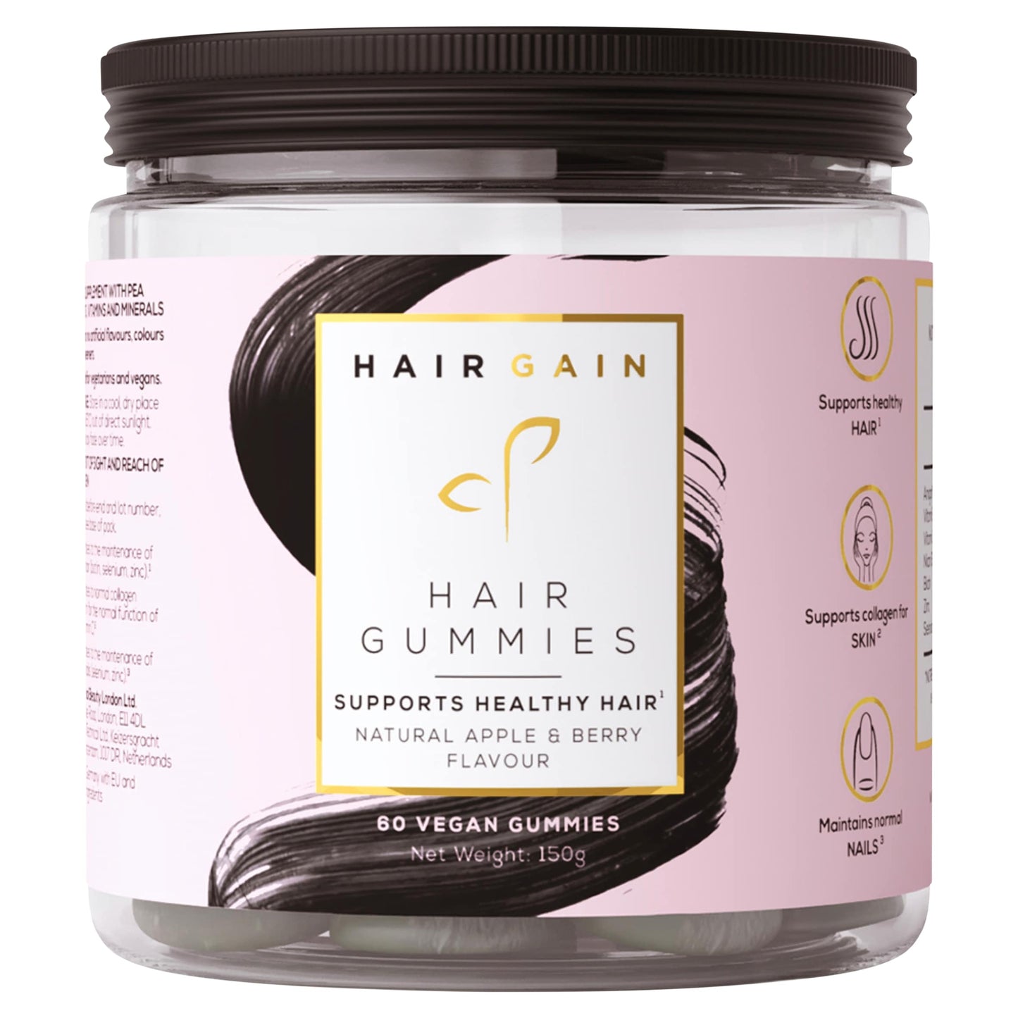 Hair Gain Hair Gummies Natural Apple & Berry Flavour 60 Vegan Gummies 150g — image 1