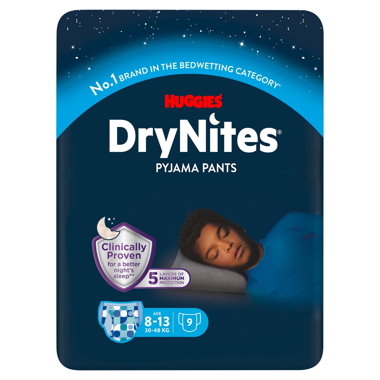 Huggies DryNites Bedwetting Pyjama Nappy Pants Boy 8-13Yr x 9 — image 1