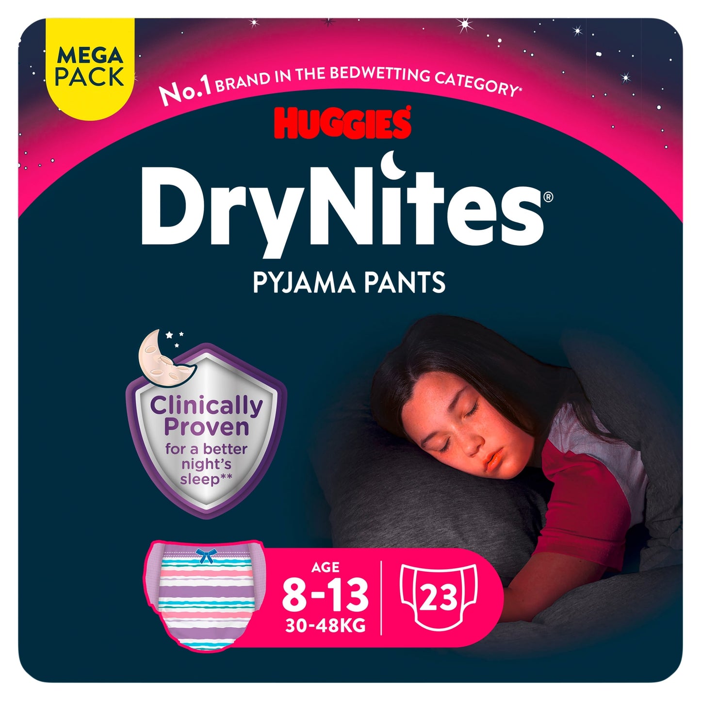 Huggies DryNites Bedwetting Pyjama Nappy Pants Girl 8-13Yr x 23 — image 1