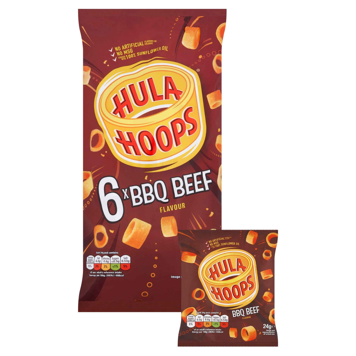 HULA HOOPS Bbq Beef Multipack Crisps 6x24g 6x24g pack shot