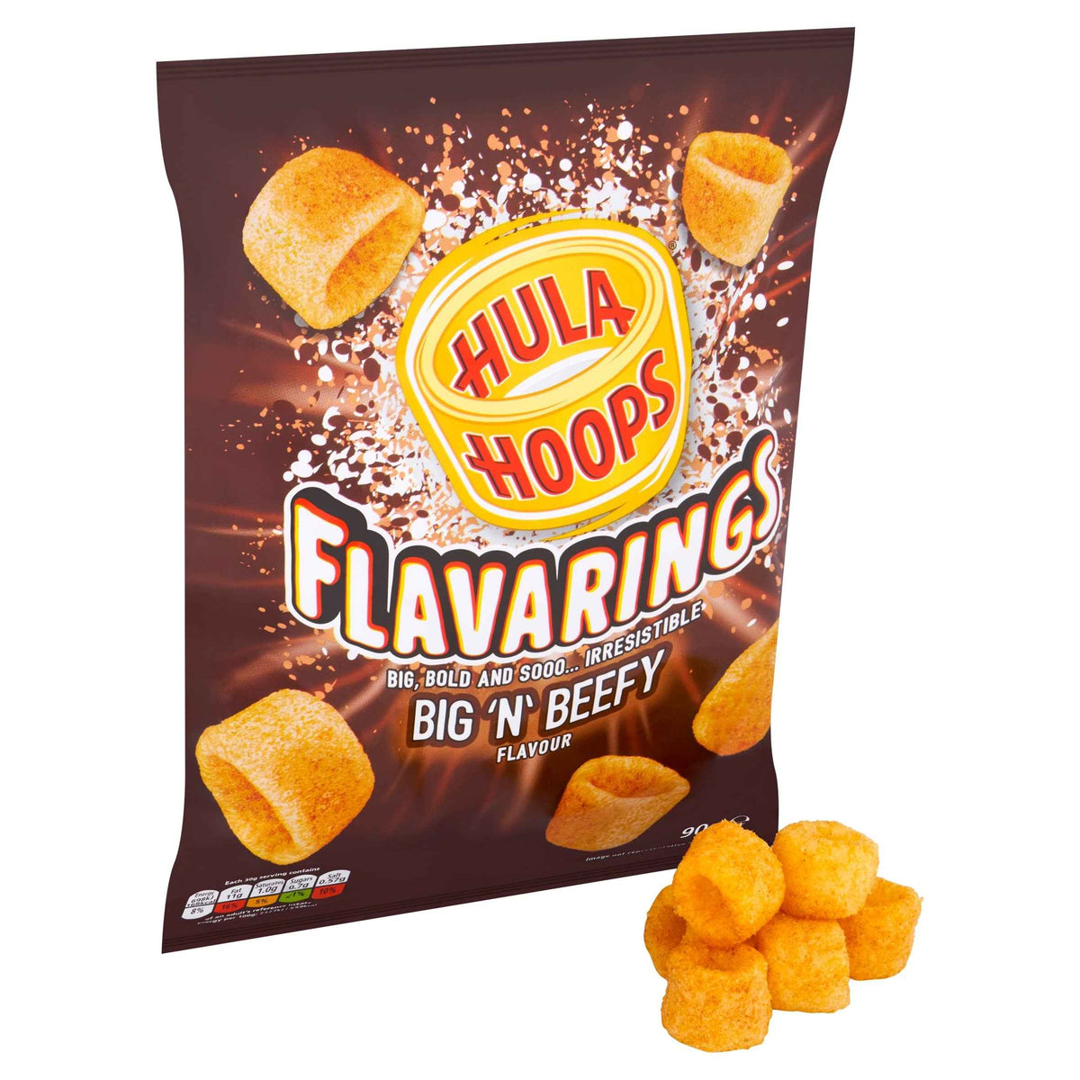 " HULA HOOPS Flavarings Big'n'beefy Sharing Crisps 90g" 90g pack shot