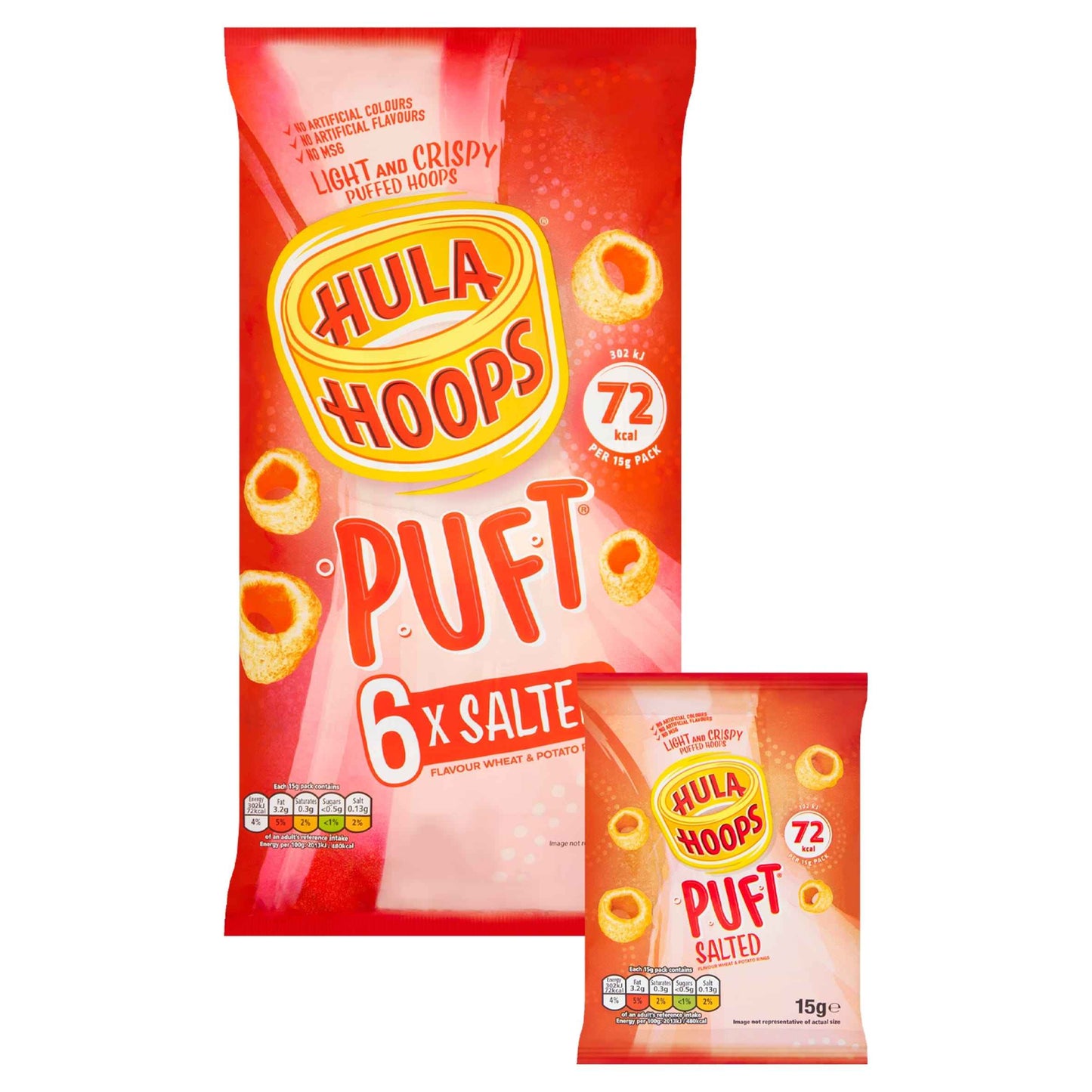 HULA HOOPS Puft Salted Multipack Crisps 6x15g 6x15g pack shot