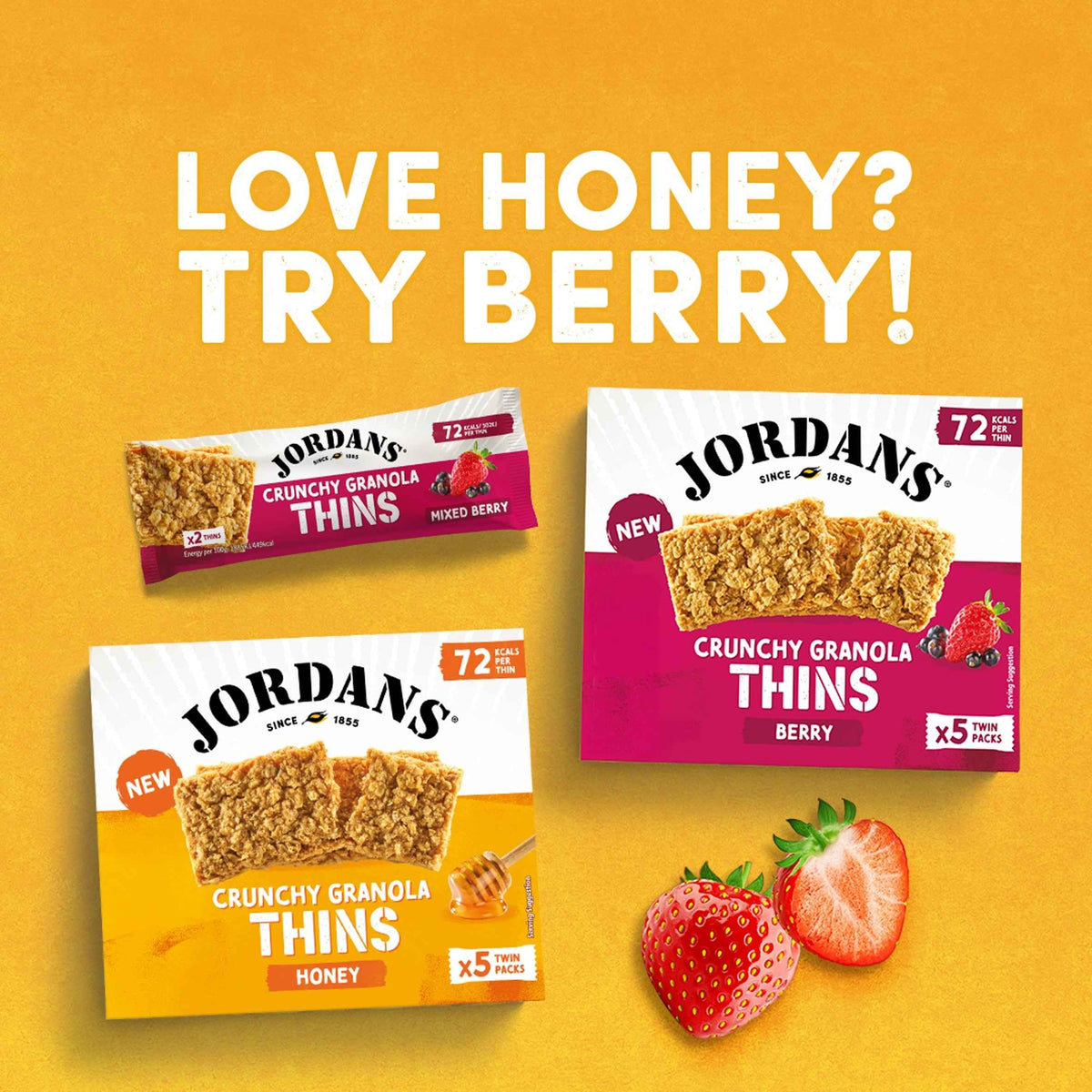JORDANS Crunchy Granola Thins Honey 5 X 32g pack shot