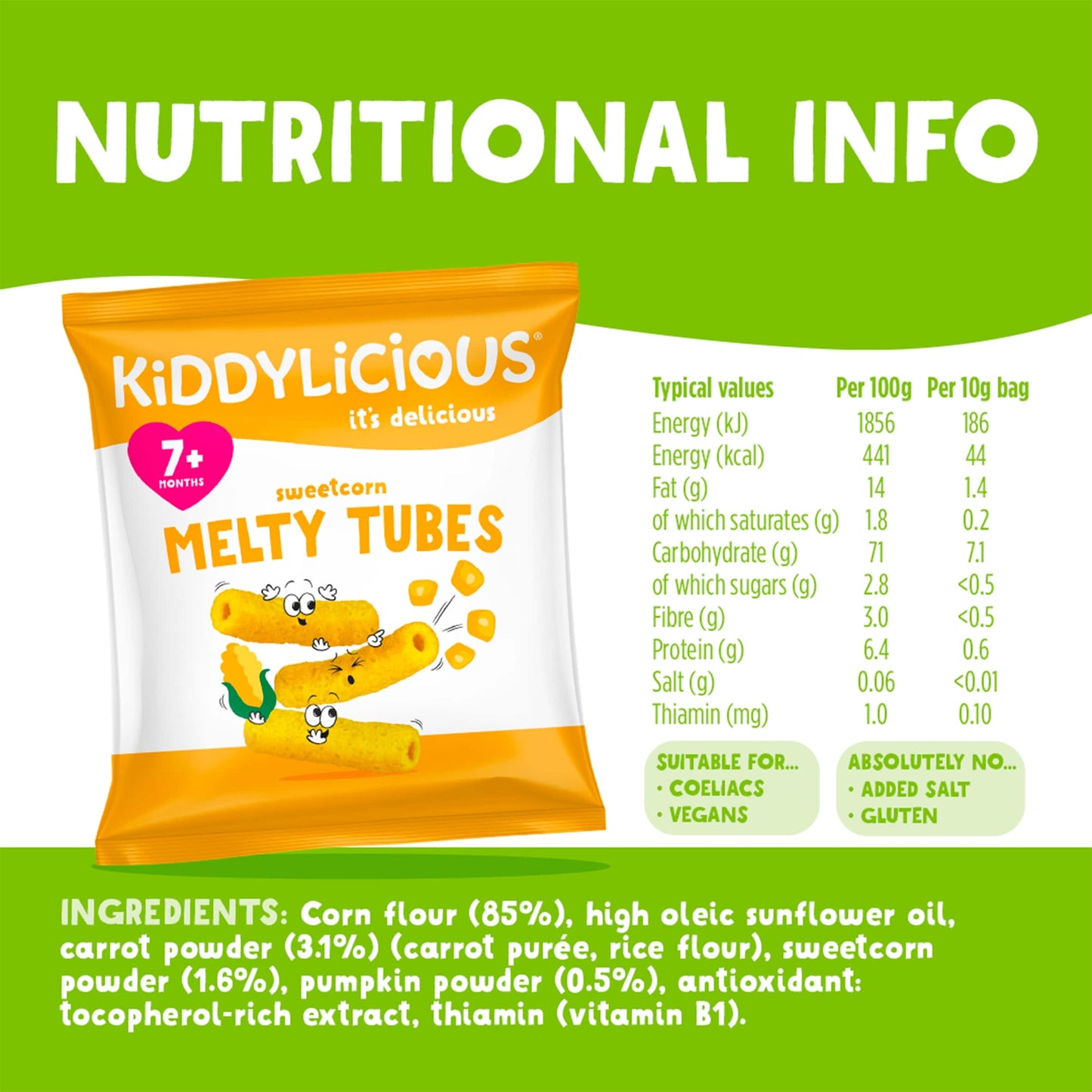Kiddylicious Sweetcorn Melty Tubes 4 x 10g — image 3