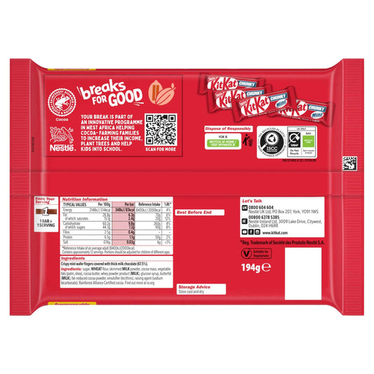 kitkat chunky mini milk chocolate bars 12 pack multipack 194g 2 194g pack