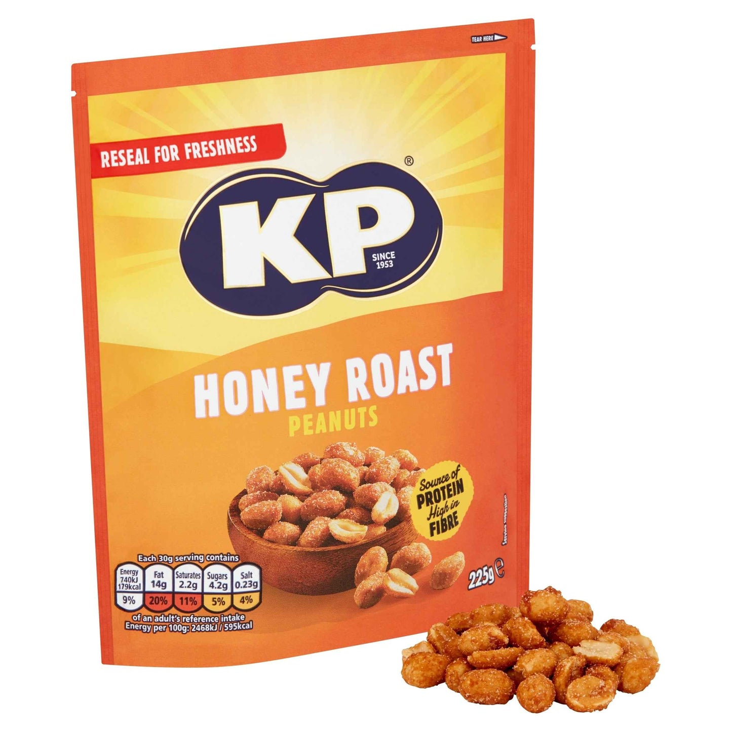 KP Honey Roast Peanuts 225g 225g pack shot