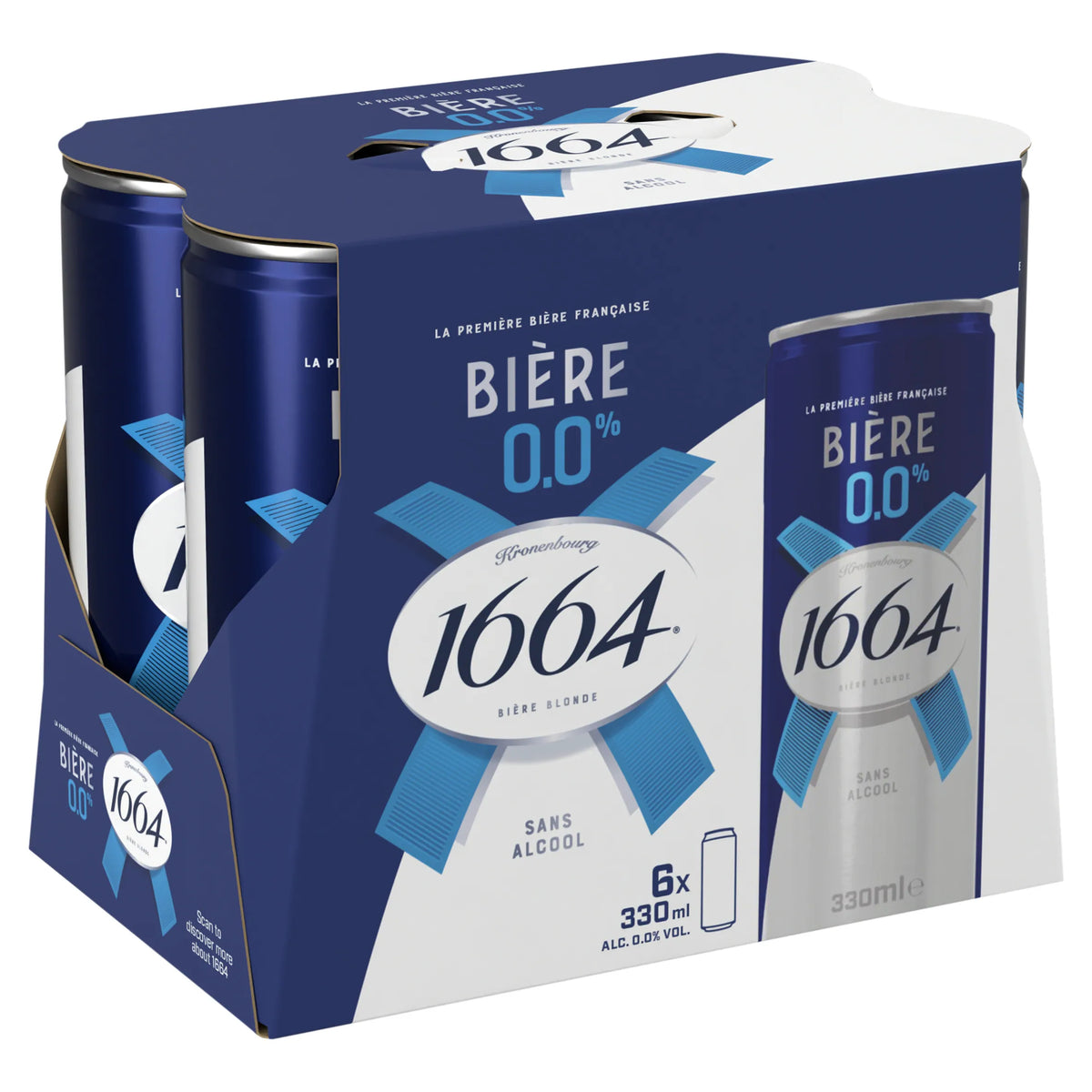 Kronenbourg 1664 0.0% Alcohol Free Lager Beer Can 6x330ml — image 1