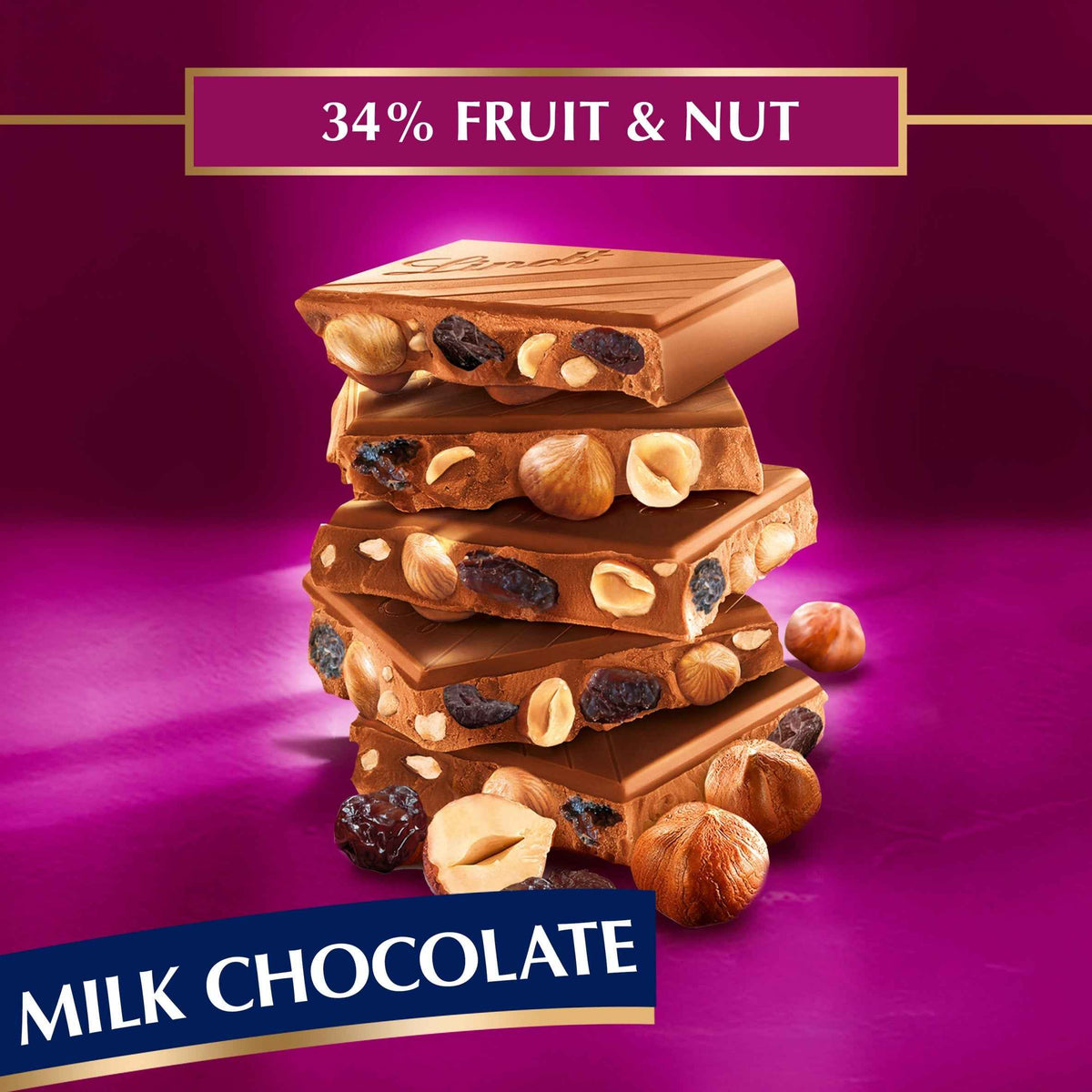 Lindt Les Grandes Chocolate Bar With 34% Fruit & Nut 150g 150g pack shot