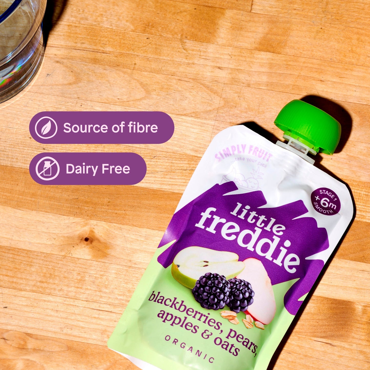 Little Freddie Organic Blackberries, Pears, Apples & Oats Baby Food Pouch 6+ Months 100g — image 5