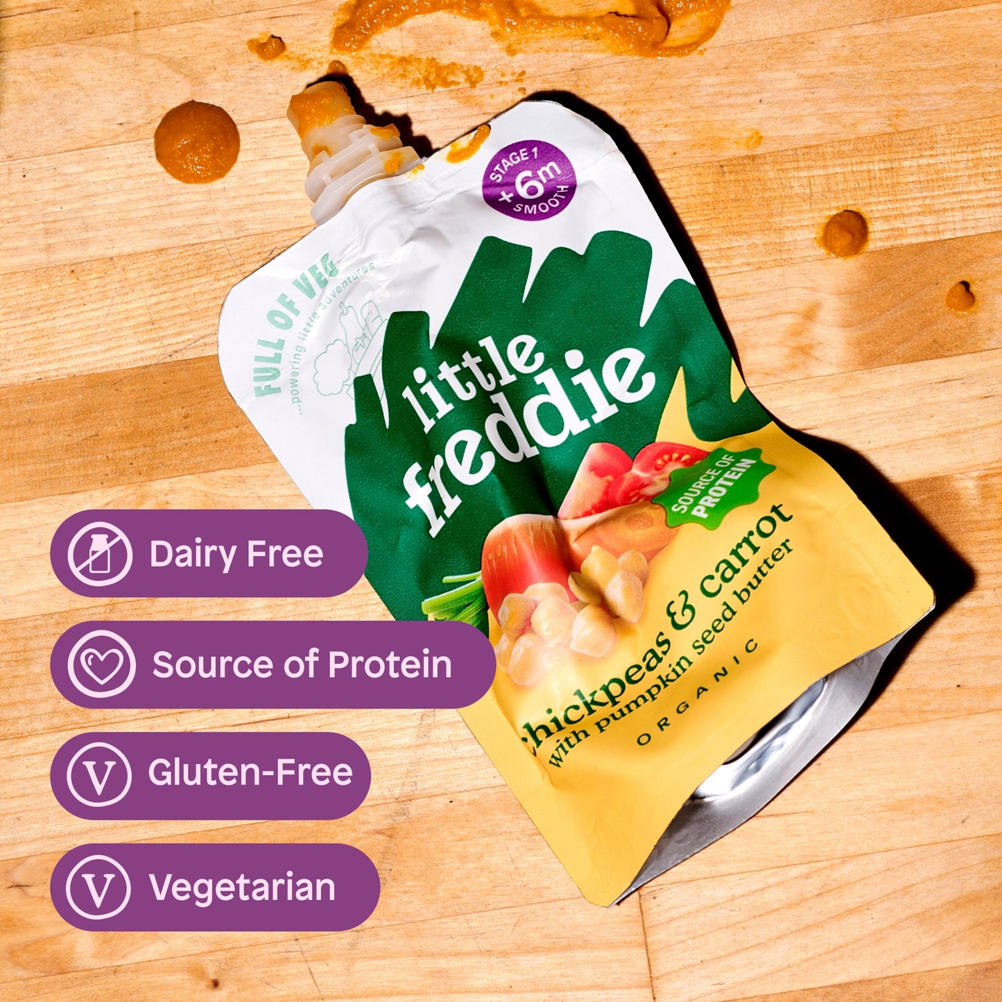 Little Freddie Organic Chickpeas & Carrots With Pumpkin Seed Butter Baby Food Pouch +6Months 100g — image 5