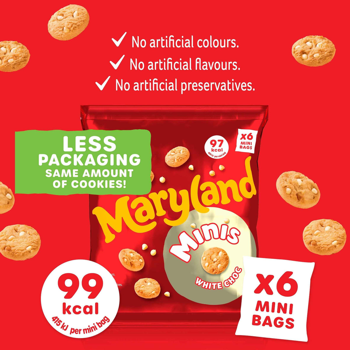 MARYLAND 6 Mini White Choc Cookie Bags 118.8g pack shot