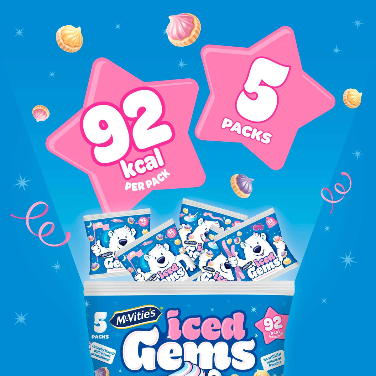 McVitie's Iced Gems Biscuits Multipack 5 X 23g pack shot