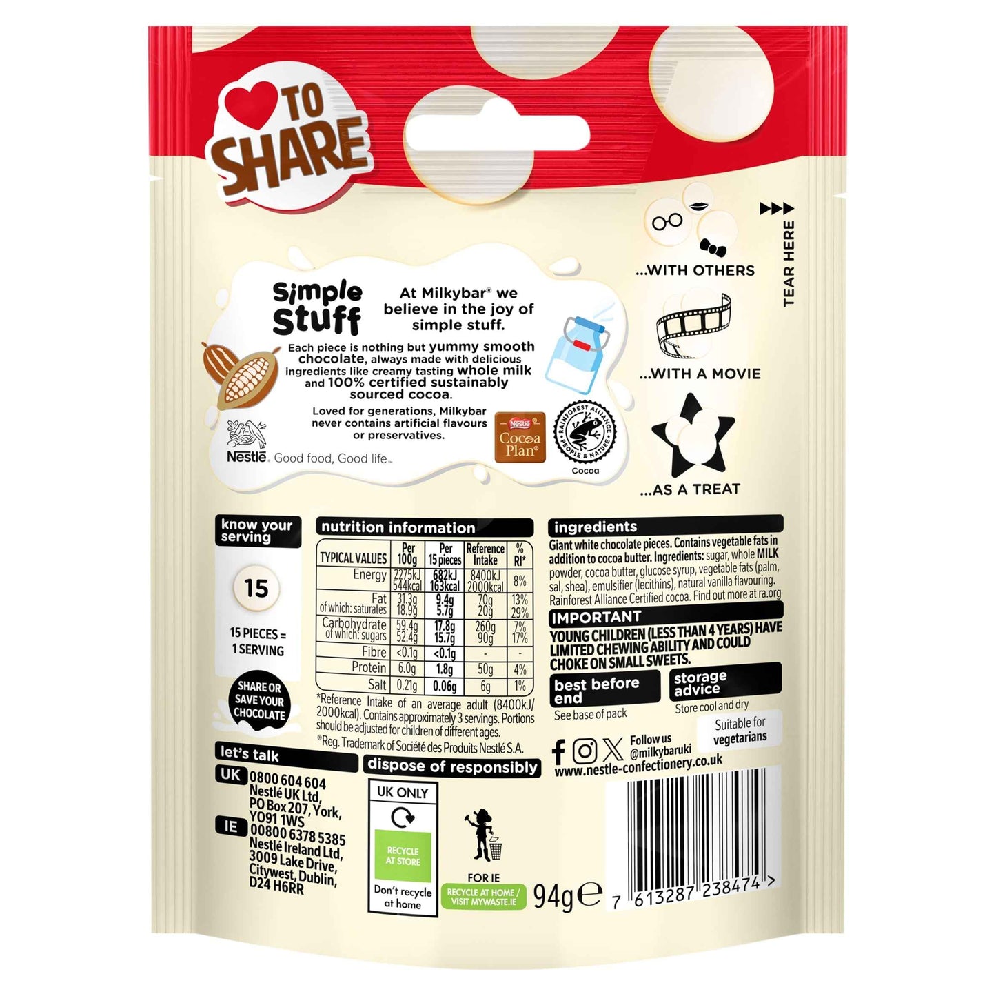 MILKYBAR White Chocolate Giant Buttons Sharing Bag 94g
