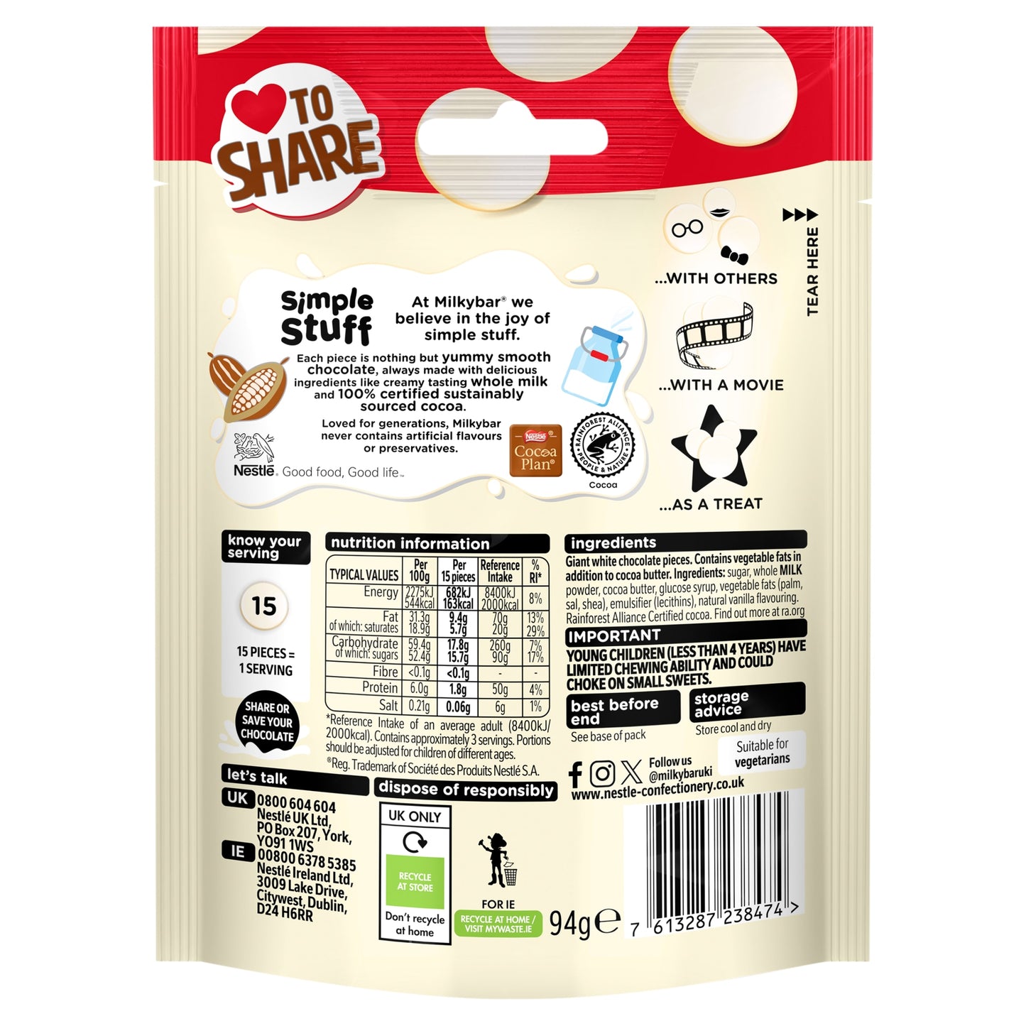 Milkybar White Chocolate Giant Buttons Sharing Bag 94g — image 3