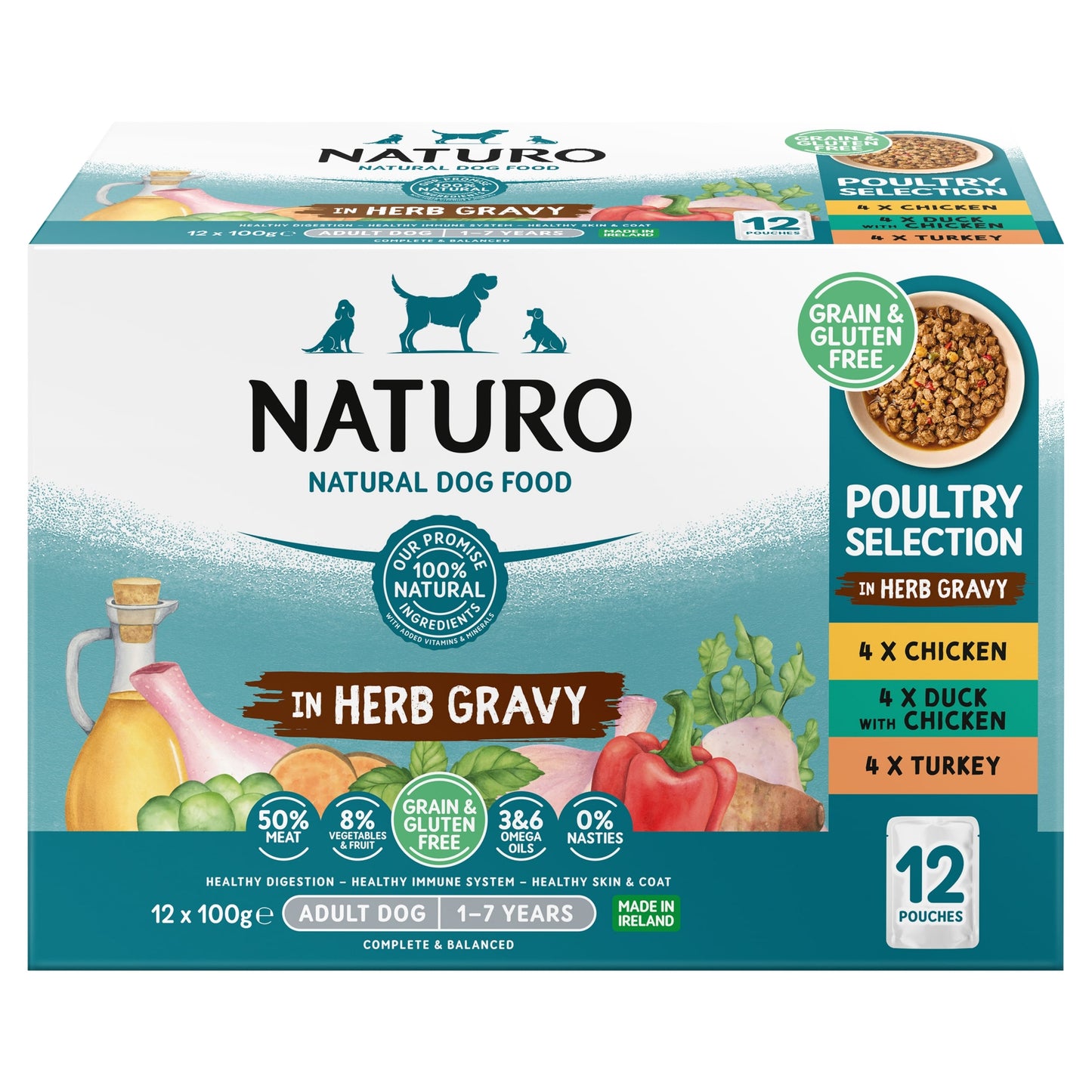 Naturo Adult Dog Grain & Gluten Free Poultry Selection in Herb Gravy 12 x 100g — image 1