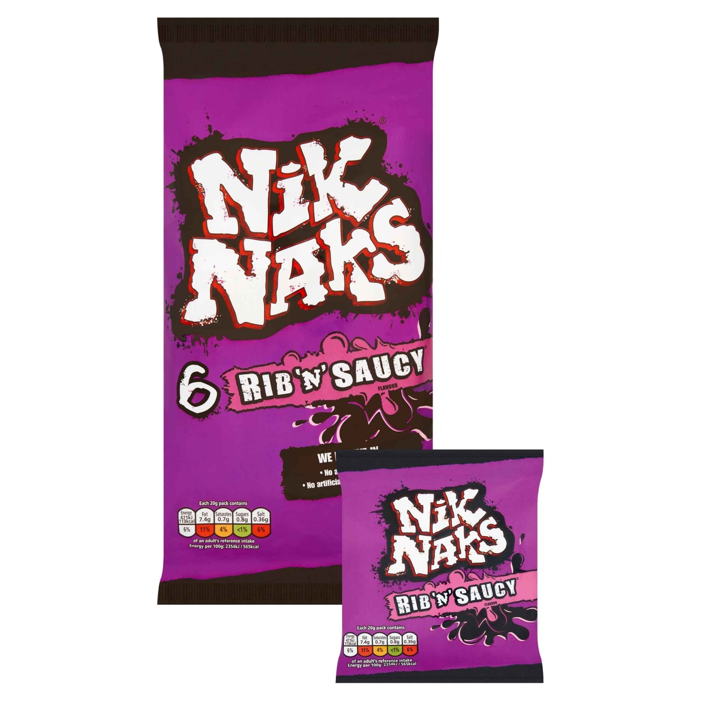 NIK NAKS Rib 'n' Saucy Multipack Crisps 6x20g 6x20g pack shot