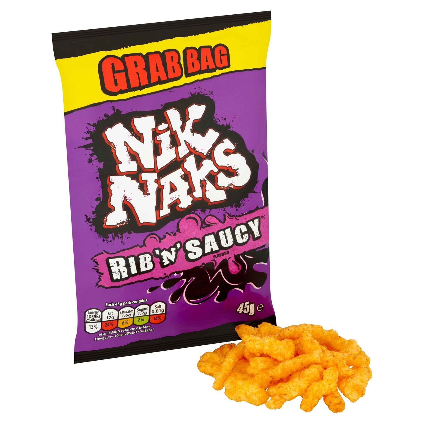 NIK NAKS Rib & Saucy Flavour Crisps 45g 45g pack shot
