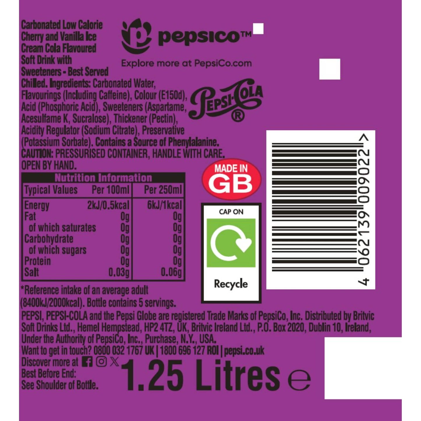 Pepsi Zero Sugar Cherry & Vanilla Flavour 1.25L — image 4