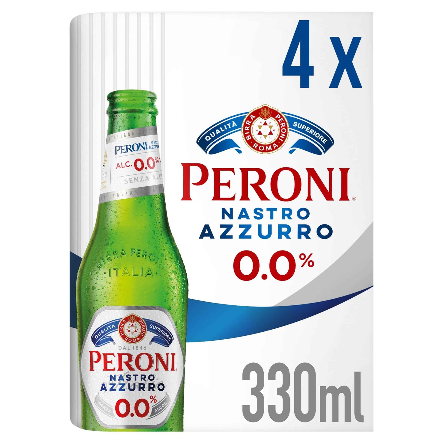 PERONI Nastro Azzurro 0% Alcohol Free Beer Bottles 4x330ml