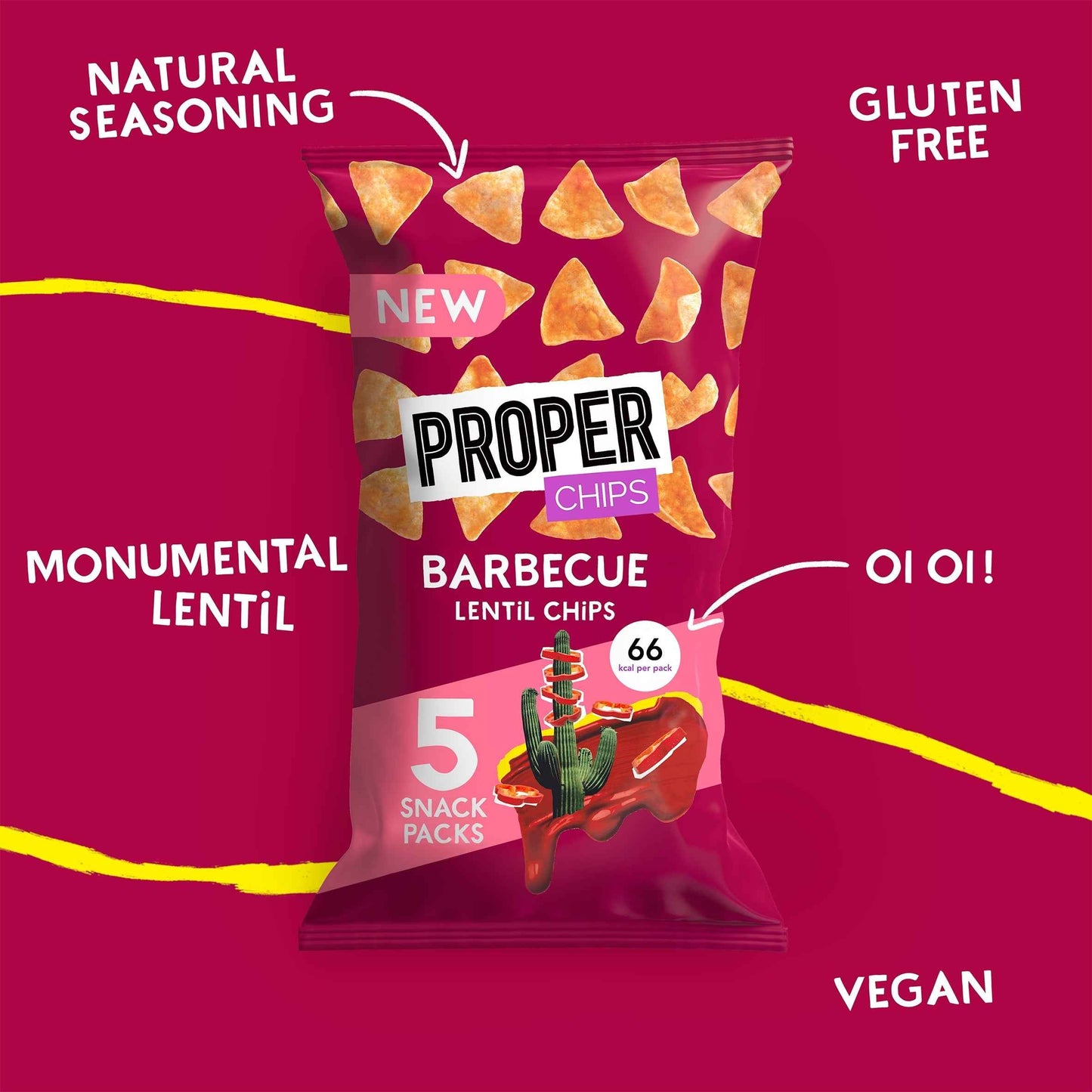 PROPER Chips Bbq Lentil Chips 5x14g 5x14g pack shot