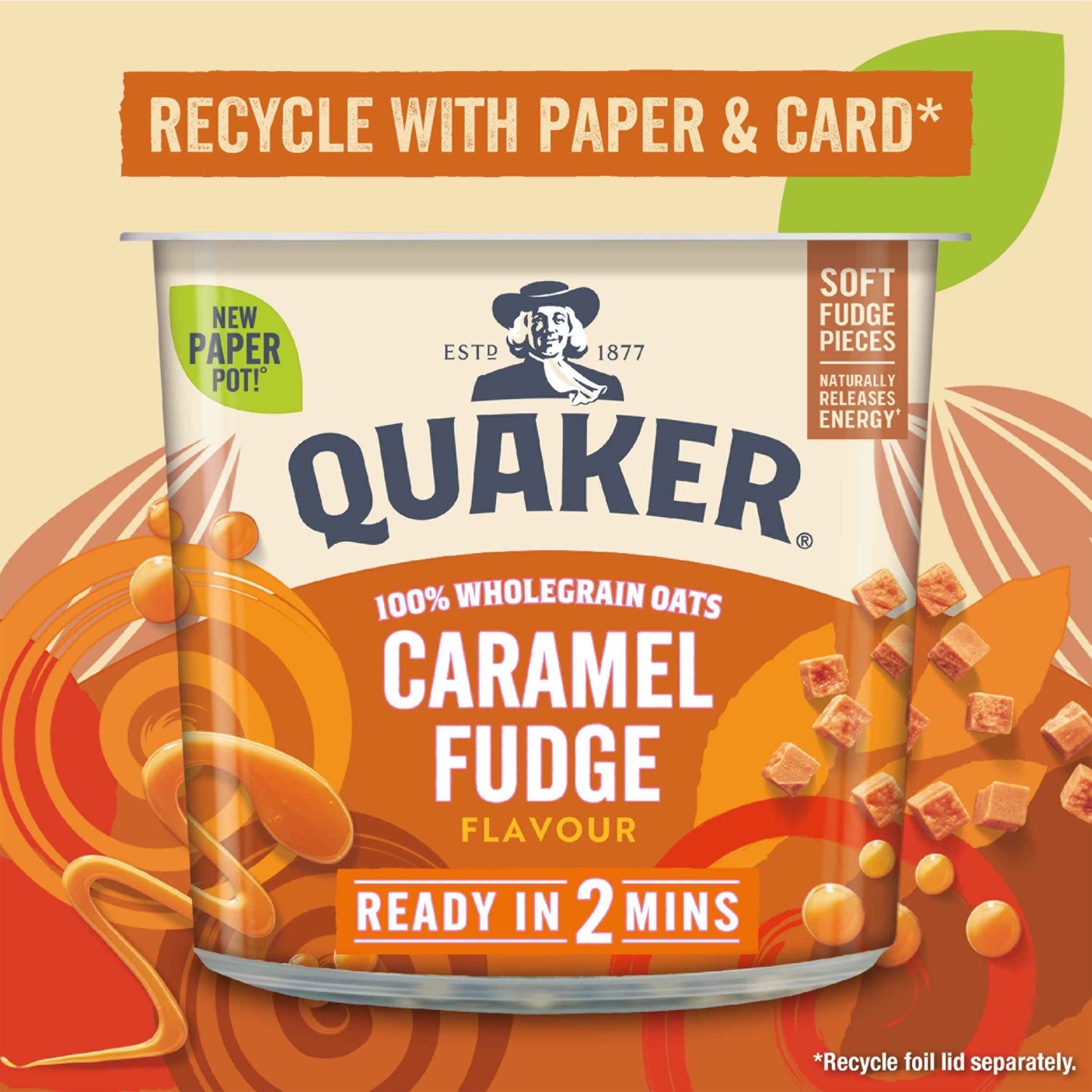 QUAKER Caramel Fudge Porridge Pot 58g 58g pack shot